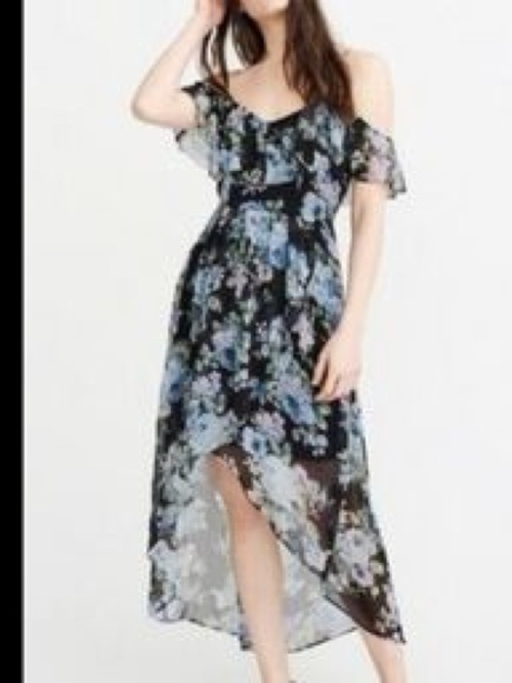 Abercrombie & Fitch Floral High Low Dress XS "Like New" Blue Black Lilac - Picture 2 of 16